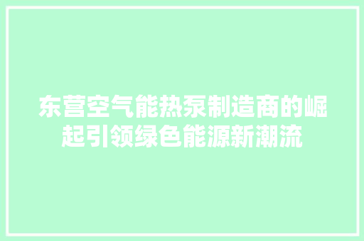 东营空气能热泵制造商的崛起引领绿色能源新潮流