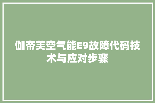 伽帝芙空气能E9故障代码技术与应对步骤