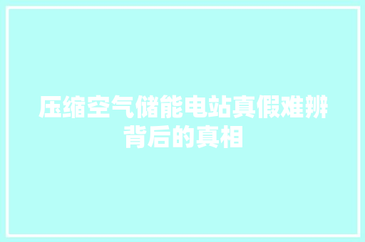 压缩空气储能电站真假难辨背后的真相
