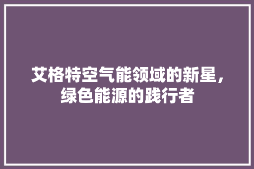 艾格特空气能领域的新星，绿色能源的践行者