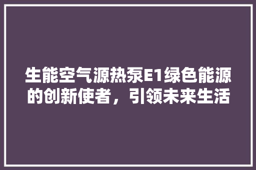 生能空气源热泵E1绿色能源的创新使者，引领未来生活新风尚