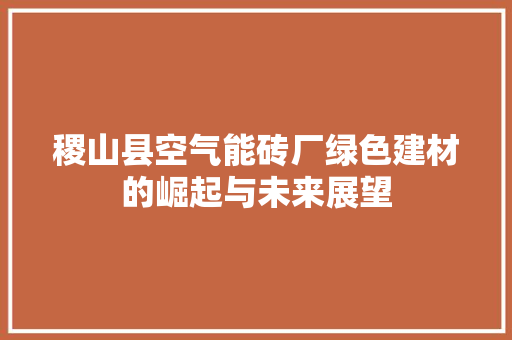 稷山县空气能砖厂绿色建材的崛起与未来展望