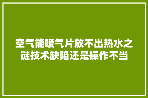 空气能暖气片放不出热水之谜技术缺陷还是操作不当