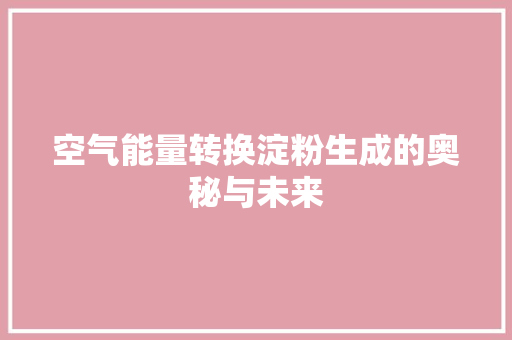 空气能量转换淀粉生成的奥秘与未来