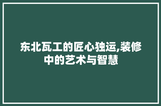 东北瓦工的匠心独运,装修中的艺术与智慧 东北瓦工的匠心独运,装修中的艺术与智慧 家电维修