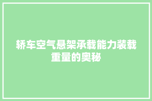 轿车空气悬架承载能力装载重量的奥秘 墙体维修