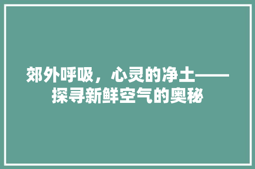 郊外呼吸，心灵的净土——探寻新鲜空气的奥秘 综合便民