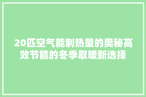 20匹空气能制热量的奥秘高效节能的冬季取暖新选择
