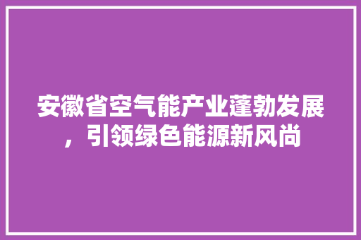 安徽省空气能产业蓬勃发展，引领绿色能源新风尚