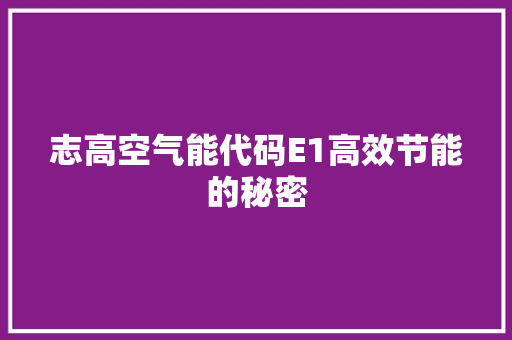 志高空气能代码E1高效节能的秘密
