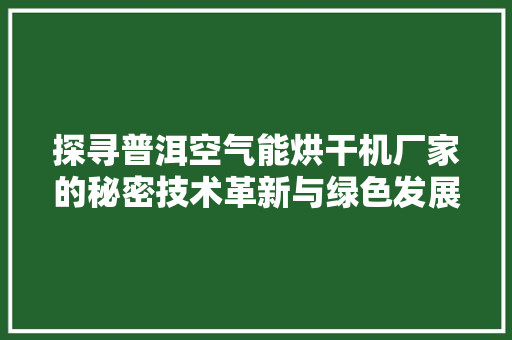 探寻普洱空气能烘干机厂家的秘密技术革新与绿色发展并行