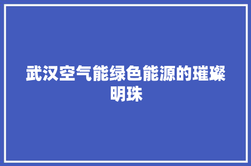 武汉空气能绿色能源的璀璨明珠
