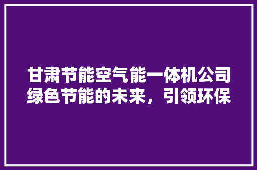 甘肃节能空气能一体机公司绿色节能的未来，引领环保生活新潮流