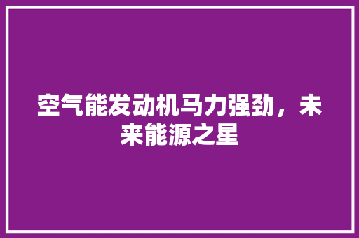 空气能发动机马力强劲，未来能源之星