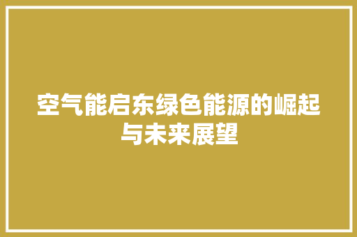 空气能启东绿色能源的崛起与未来展望