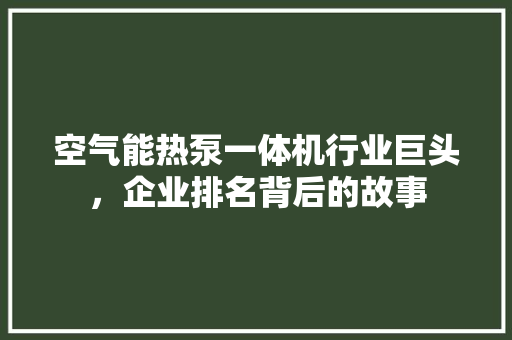 空气能热泵一体机行业巨头，企业排名背后的故事