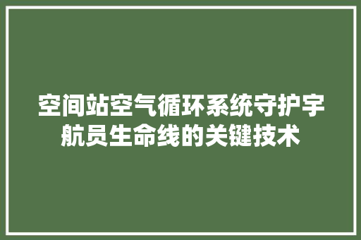 空间站空气循环系统守护宇航员生命线的关键技术
