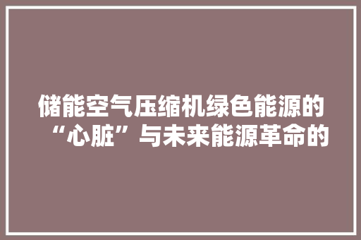 储能空气压缩机绿色能源的“心脏”与未来能源革命的先锋
