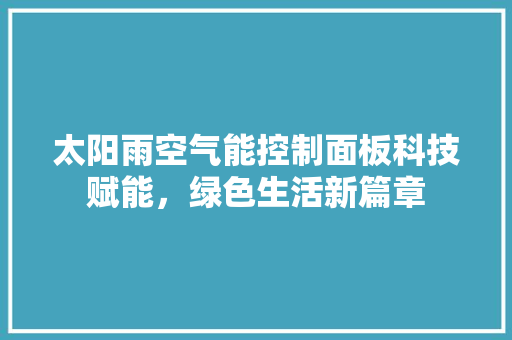 太阳雨空气能控制面板科技赋能，绿色生活新篇章