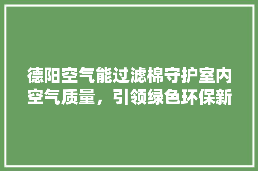 德阳空气能过滤棉守护室内空气质量，引领绿色环保新潮流