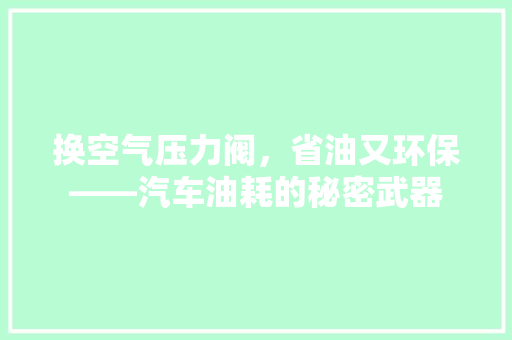 换空气压力阀，省油又环保——汽车油耗的秘密武器