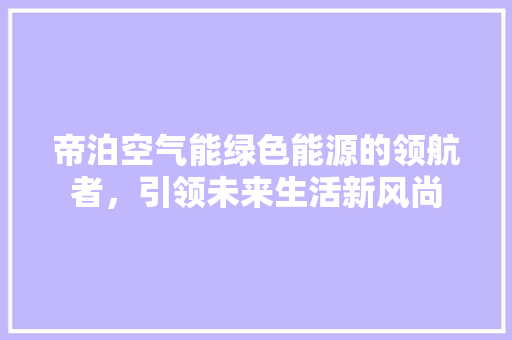 帝泊空气能绿色能源的领航者，引领未来生活新风尚