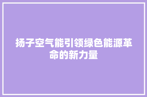 扬子空气能引领绿色能源革命的新力量