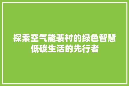 探索空气能裴村的绿色智慧低碳生活的先行者 汽车维修
