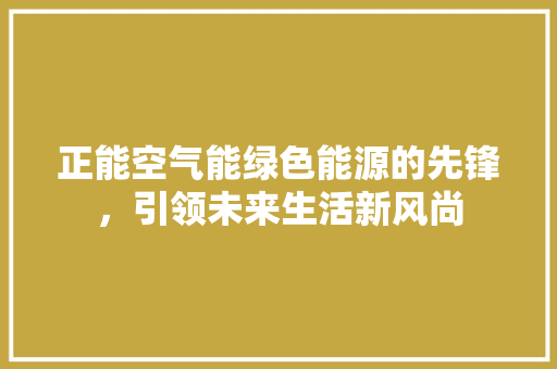 正能空气能绿色能源的先锋，引领未来生活新风尚