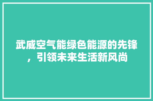 武威空气能绿色能源的先锋，引领未来生活新风尚