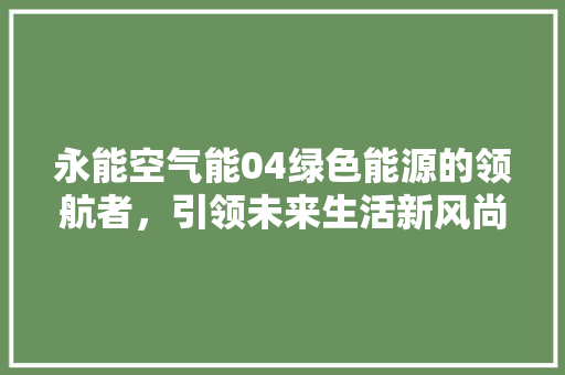 永能空气能04绿色能源的领航者，引领未来生活新风尚