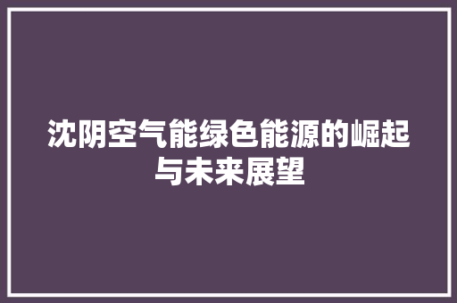 沈阴空气能绿色能源的崛起与未来展望