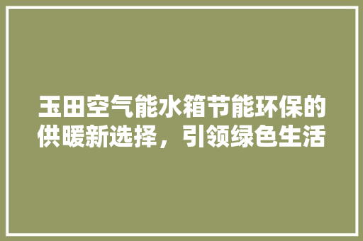 玉田空气能水箱节能环保的供暖新选择，引领绿色生活新潮流
