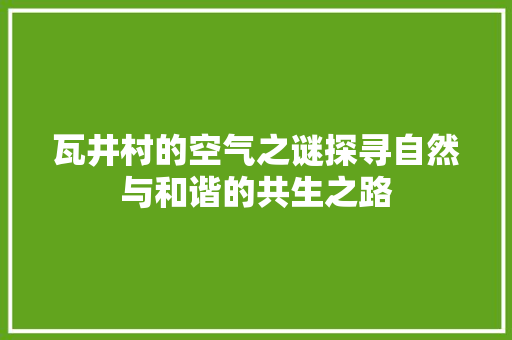 瓦井村的空气之谜探寻自然与和谐的共生之路 综合便民