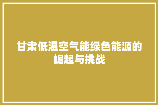 甘肃低温空气能绿色能源的崛起与挑战