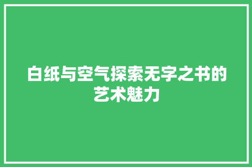 白纸与空气探索无字之书的艺术魅力 厨房维修