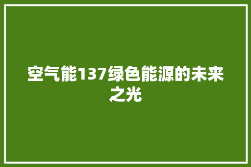 空气能137绿色能源的未来之光