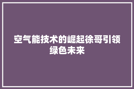 空气能技术的崛起徐哥引领绿色未来