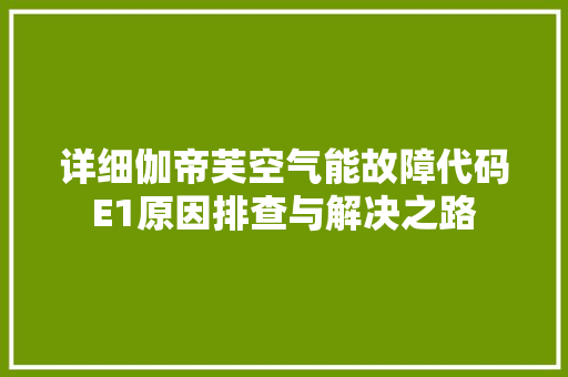 详细伽帝芙空气能故障代码E1原因排查与解决之路