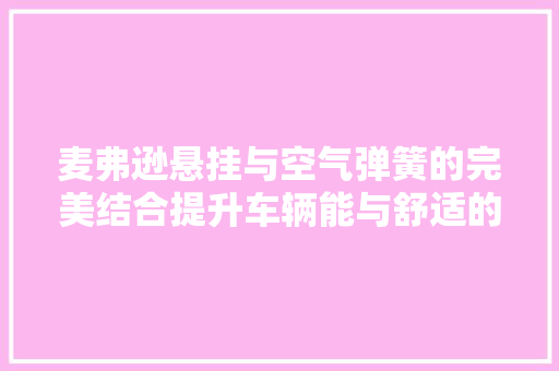麦弗逊悬挂与空气弹簧的完美结合提升车辆能与舒适的创新之路 厨房维修
