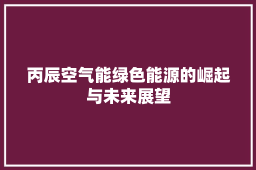 丙辰空气能绿色能源的崛起与未来展望