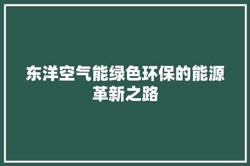 东洋空气能绿色环保的能源革新之路