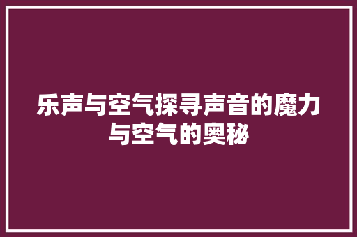 乐声与空气探寻声音的魔力与空气的奥秘 汽车维修