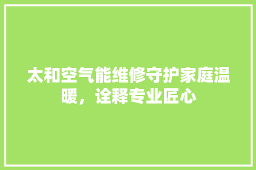 太和空气能维修守护家庭温暖，诠释专业匠心
