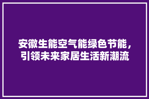 安徽生能空气能绿色节能，引领未来家居生活新潮流