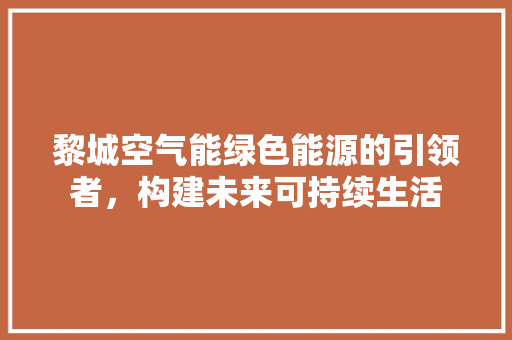 黎城空气能绿色能源的引领者，构建未来可持续生活 汽车维修