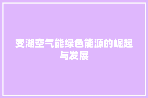 变湖空气能绿色能源的崛起与发展