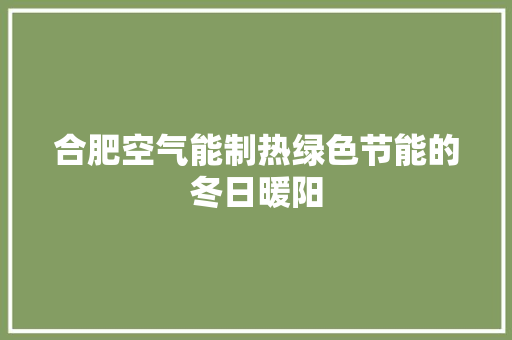 合肥空气能制热绿色节能的冬日暖阳