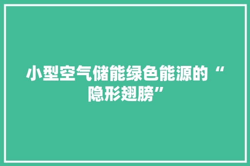 小型空气储能绿色能源的“隐形翅膀”