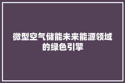 微型空气储能未来能源领域的绿色引擎